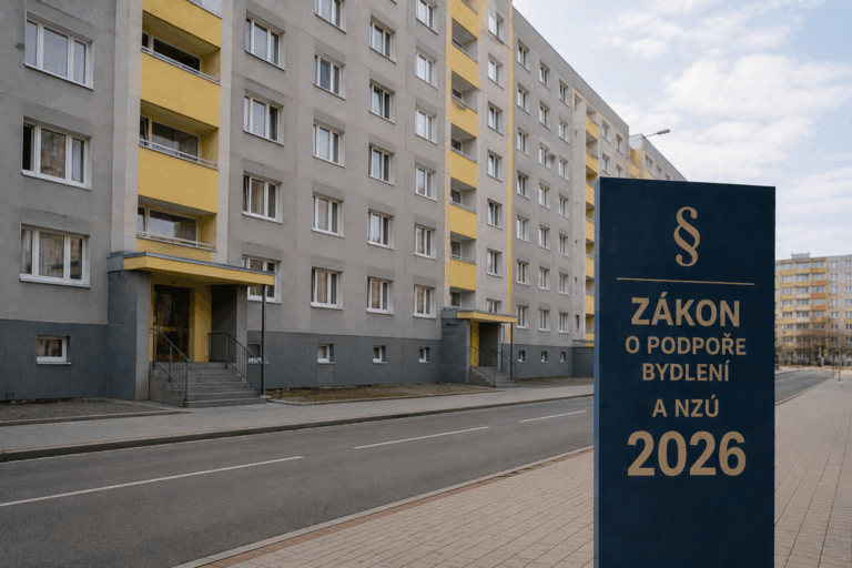 Pohled na moderní městský bytový dům, ve kterém mohou výbory SVJ využít asistenční služby Kontaktních míst pro bydlení.